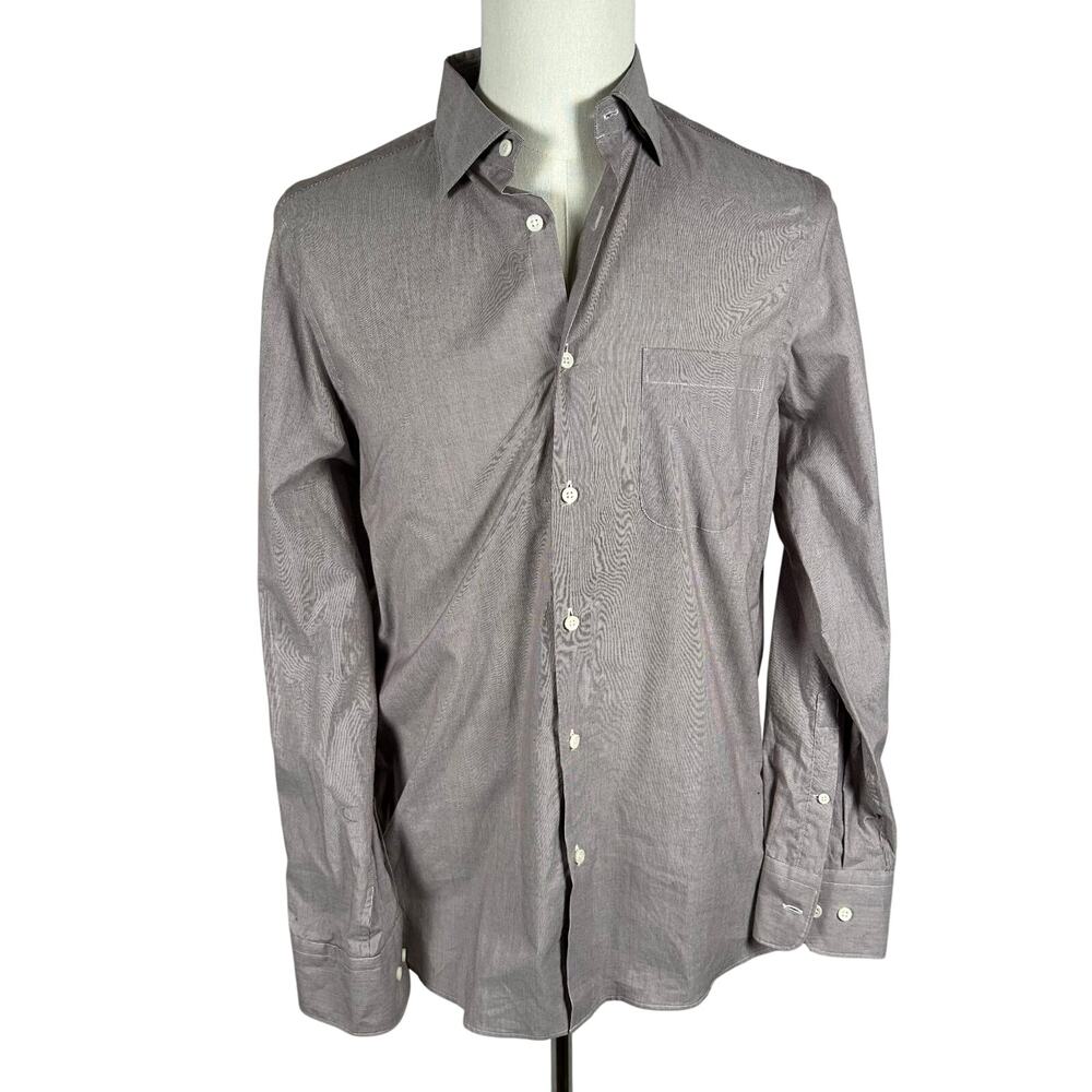John W Nordstrom Men Button Down Dress Shirt Medium Maroon White Supima Cotton